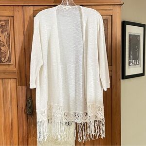 Painted Threads Cream Knit Cardigan with Fringe